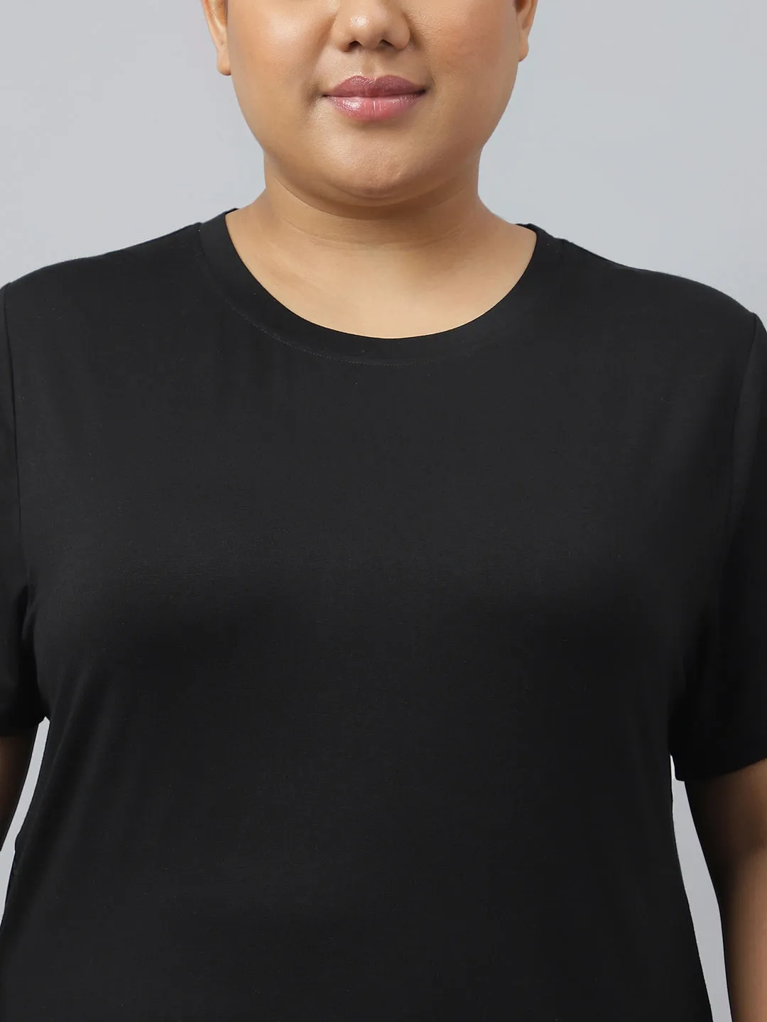 Fitkin Plus Size Super Soft Ecofriendly Modal Black Short Sleeve Tshirt