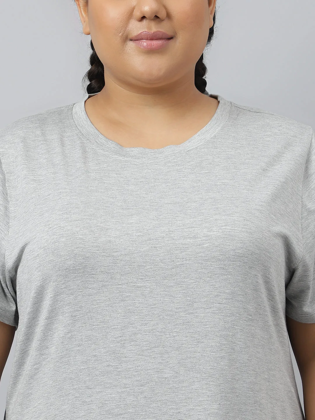 Fitkin Plus Size Super Soft Ecofriendly Modal Grey Short Sleeve Tshirt