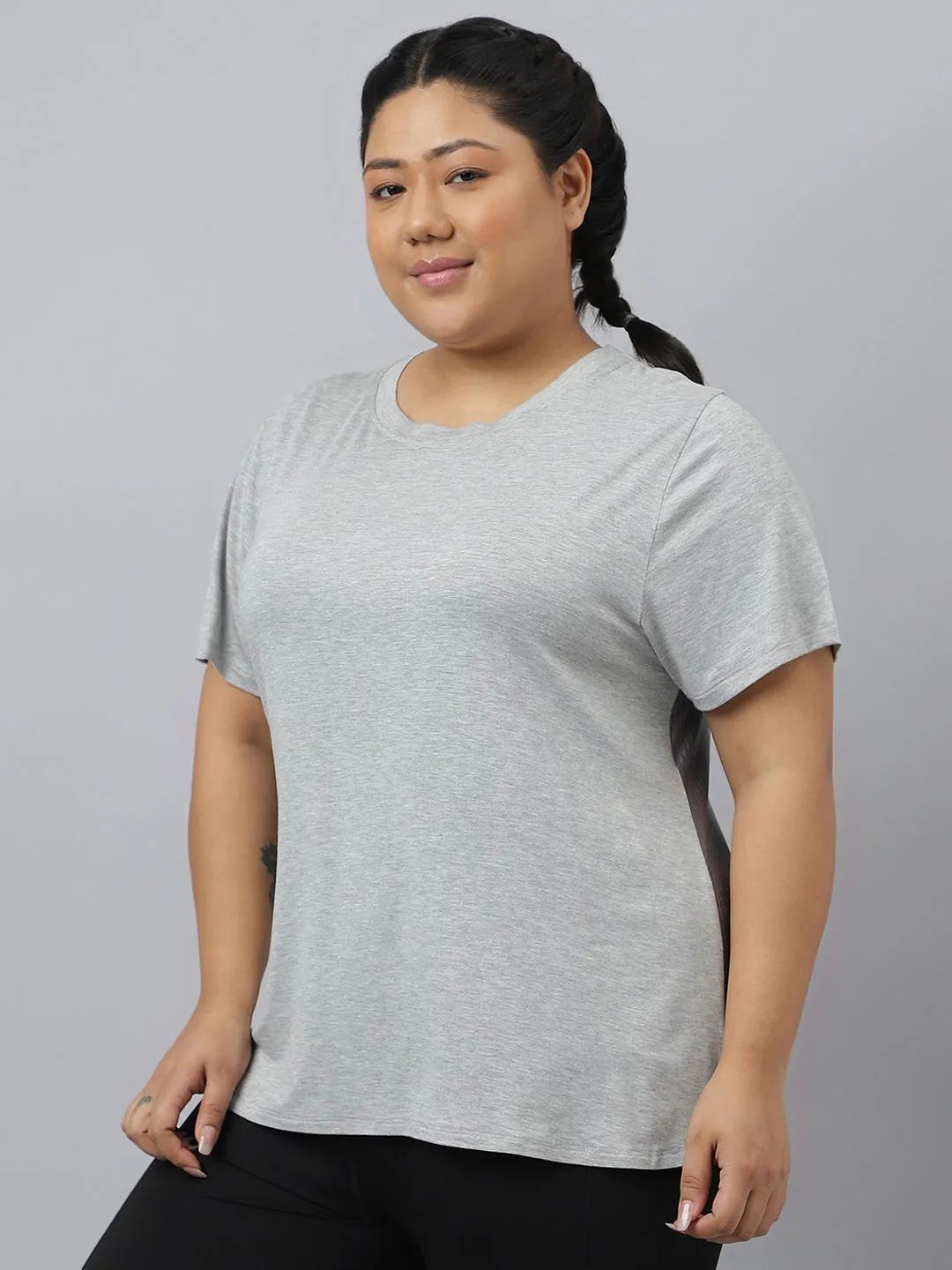 Fitkin Plus Size Super Soft Ecofriendly Modal Grey Short Sleeve Tshirt