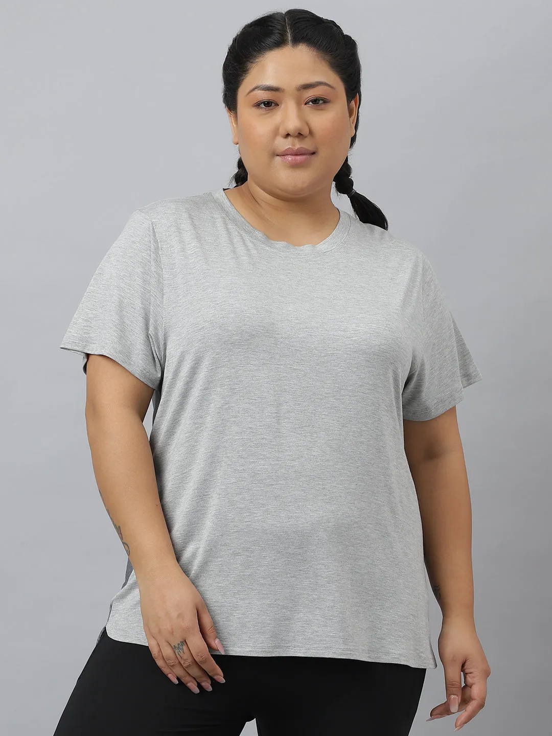 Fitkin Plus Size Super Soft Ecofriendly Modal Grey Short Sleeve Tshirt