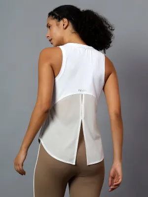 Fitkin White Tank Top With Back Net Panel Design