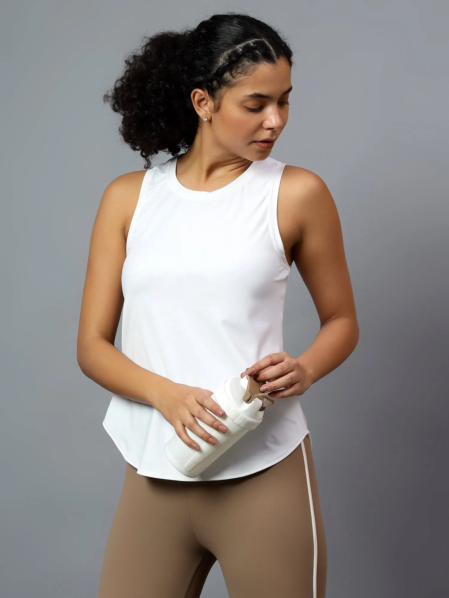 Fitkin White Tank Top With Back Net Panel Design