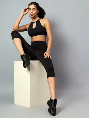 Fitkin Women Black Capri with Zipper Pocket
