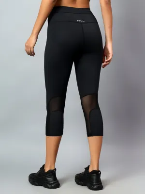 Fitkin Women Black Mesh Back Cutout Capri