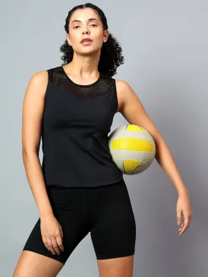 Fitkin Women Black Mix Mesh Tank