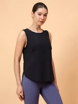 Fitkin Women Black Sleeveless Laser Cut Detail Top