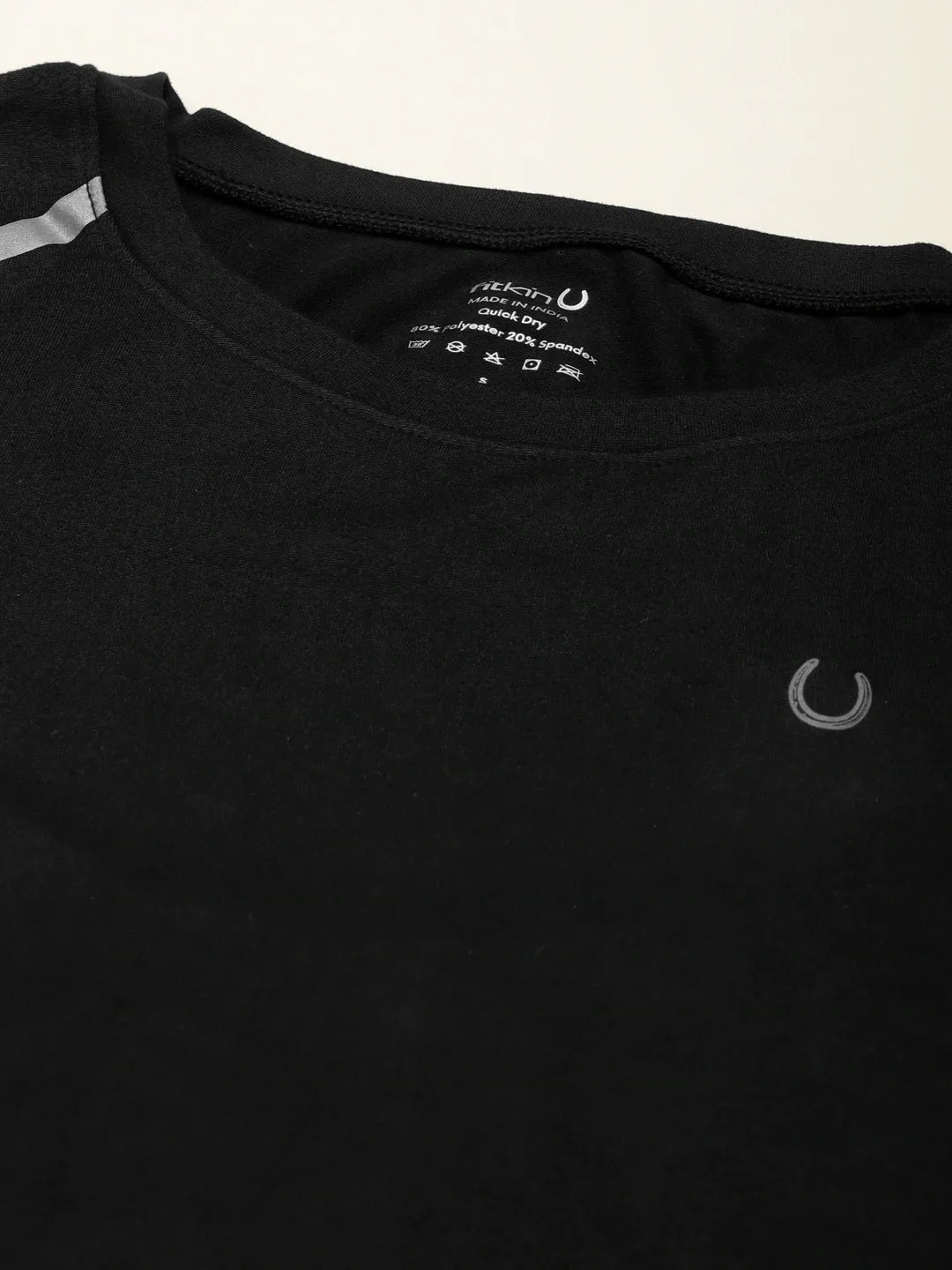 Fitkin Women Black Solid Back Key Hole Design T-shirt