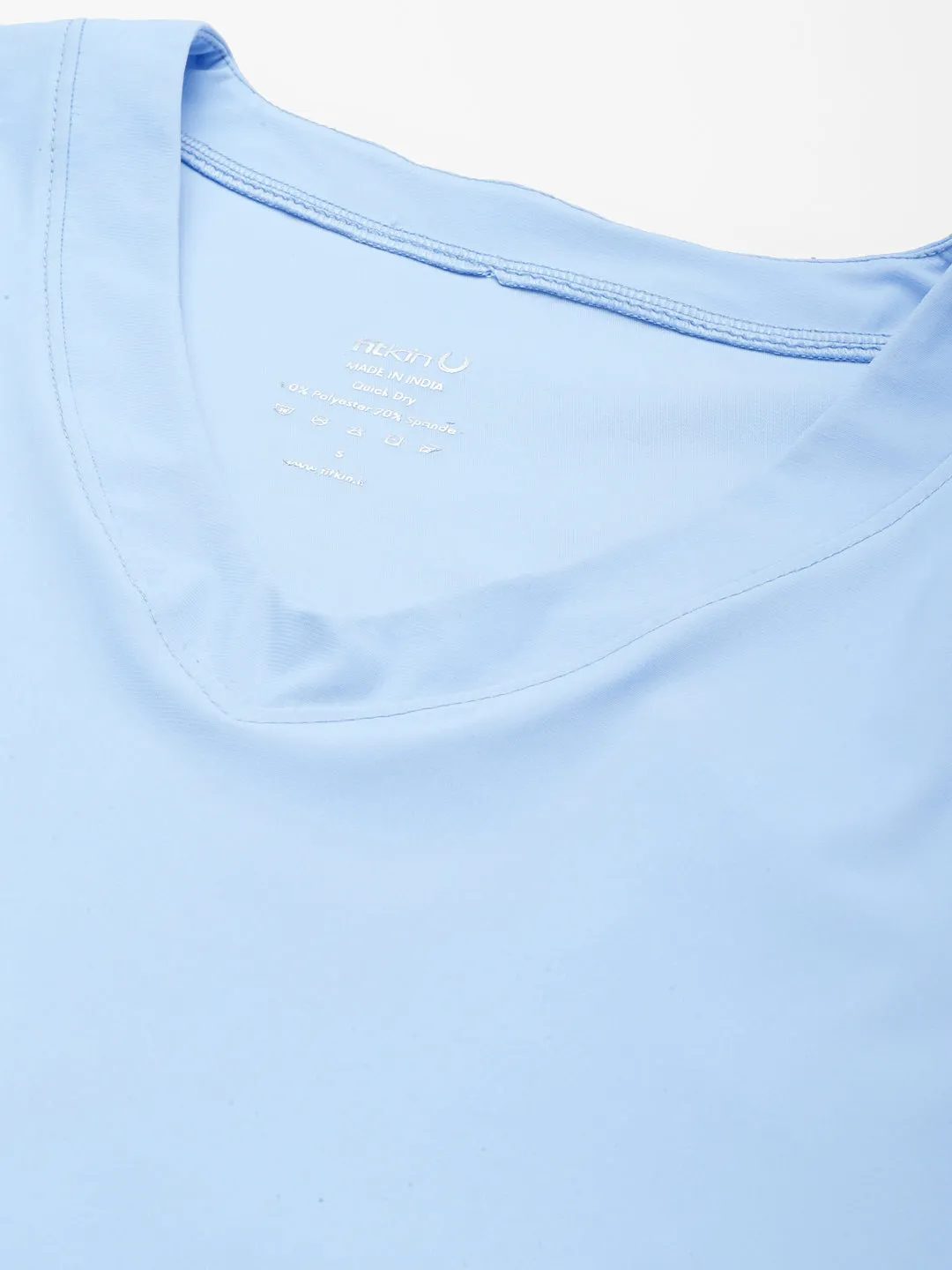 Fitkin Women Blue Solid T-shirt With Curved Hem