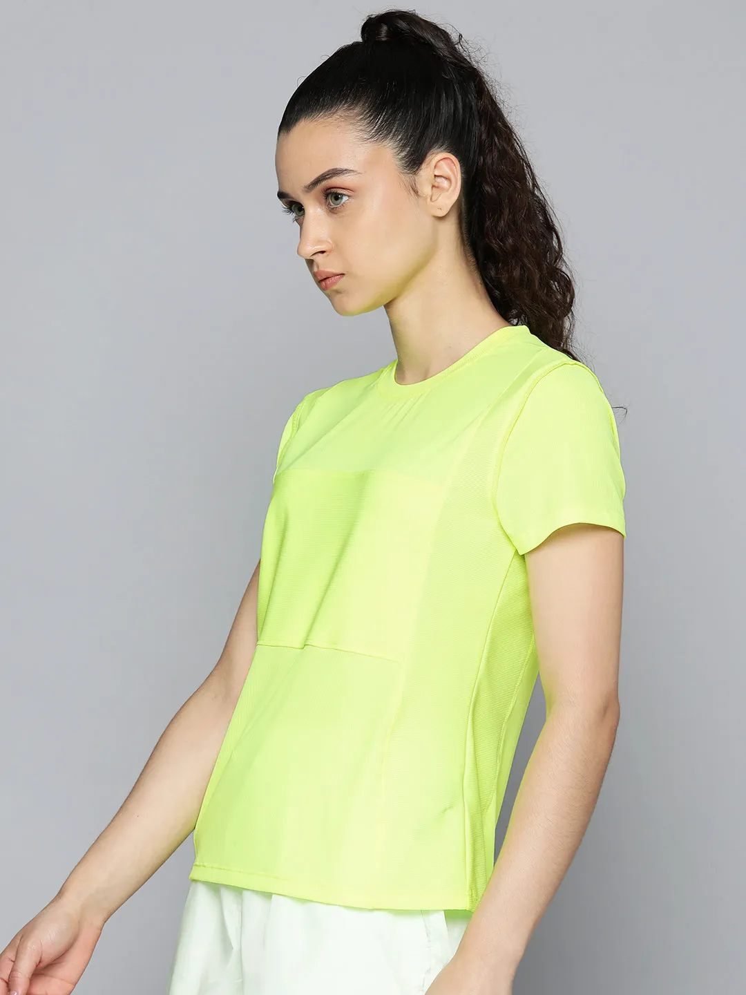 Fitkin Women Green Self-striped Short Sleeves T-shirt