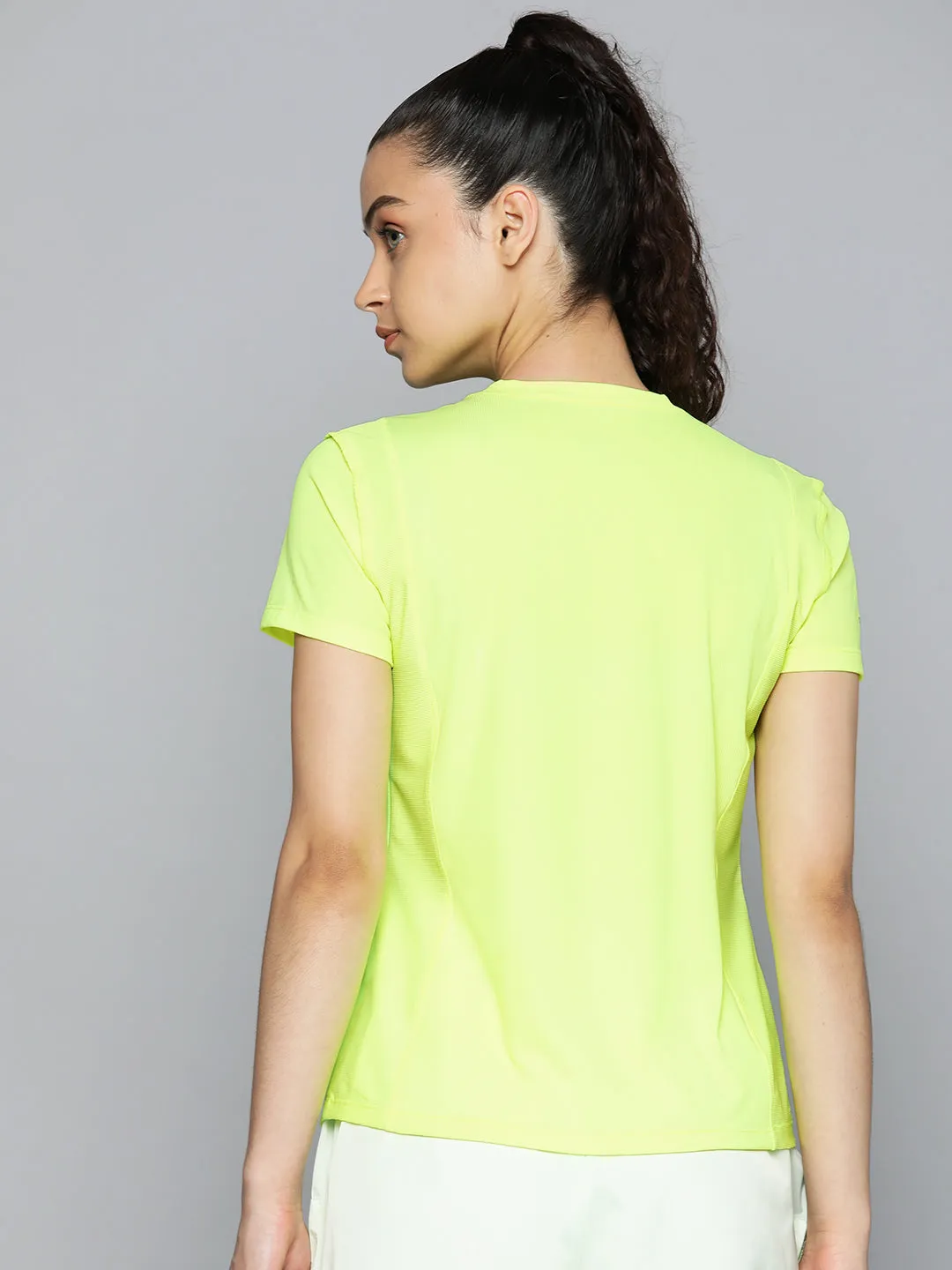 Fitkin Women Green Self-striped Short Sleeves T-shirt