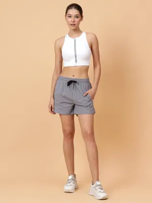 Fitkin Women Grey Double Layer Laser Cut Detail Shorts