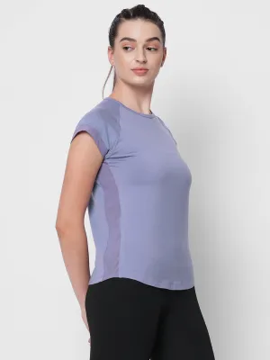 Fitkin women lavender side net panel detail tshirt
