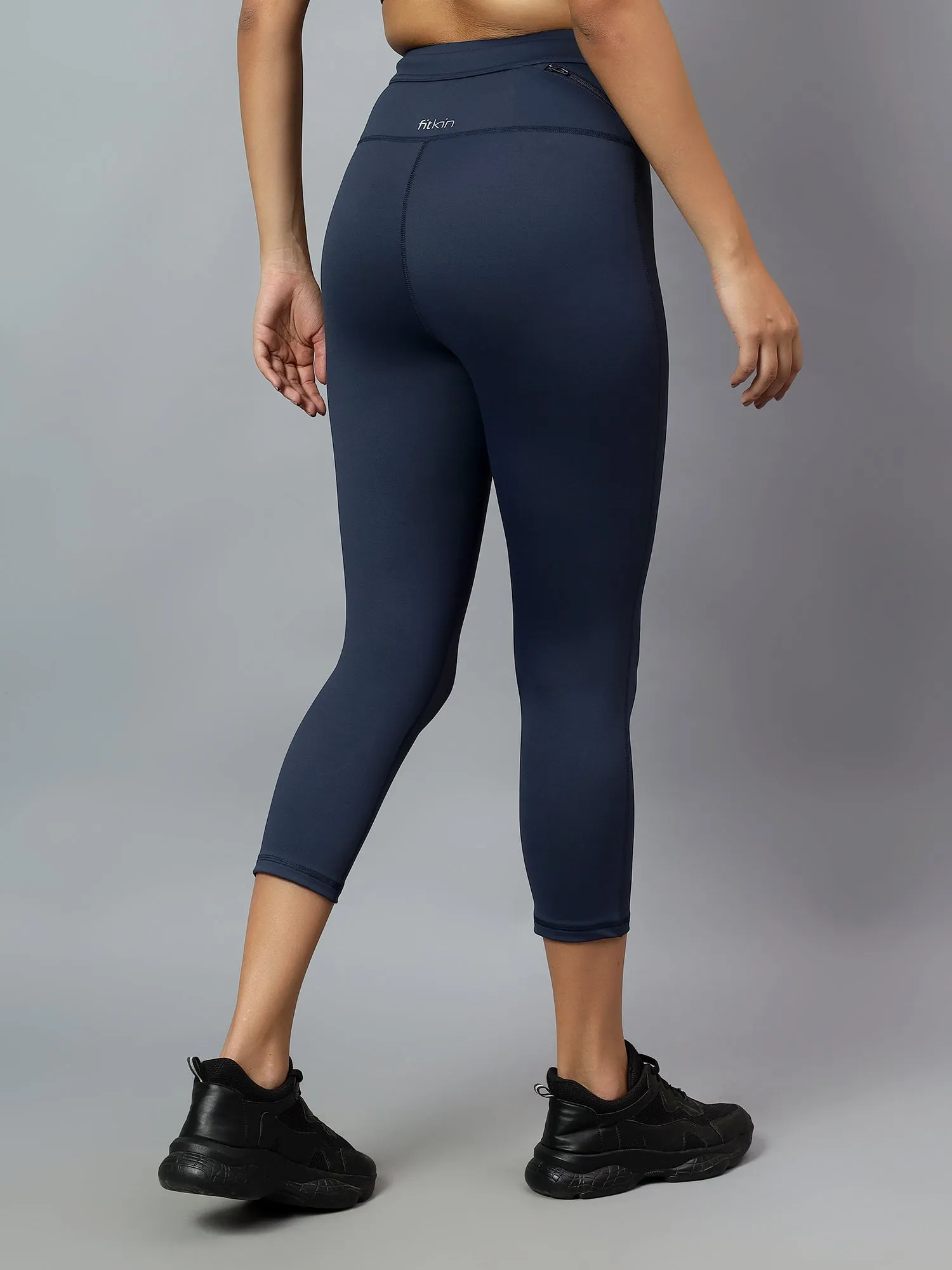 Fitkin Women Navy Capri with Zipper Pocket