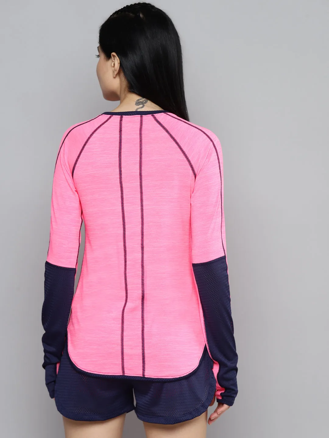Fitkin Women Pink Colourblocked Dry Fit Running T-shirt