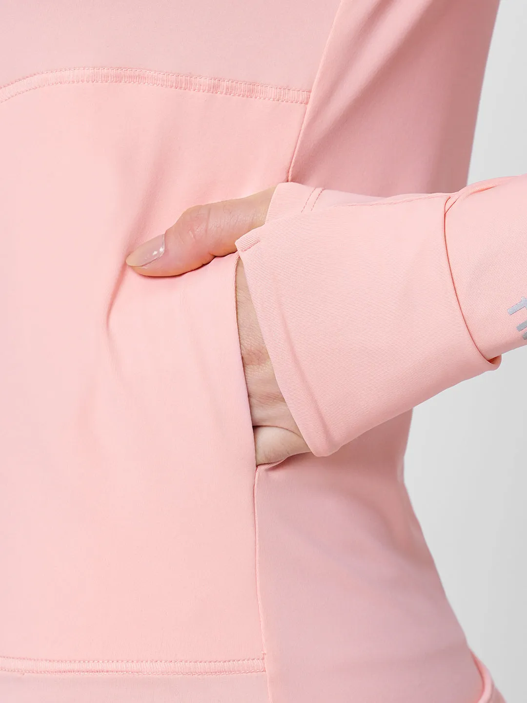 Fitkin women pink front zipper long sleeve tshirt with front pockets