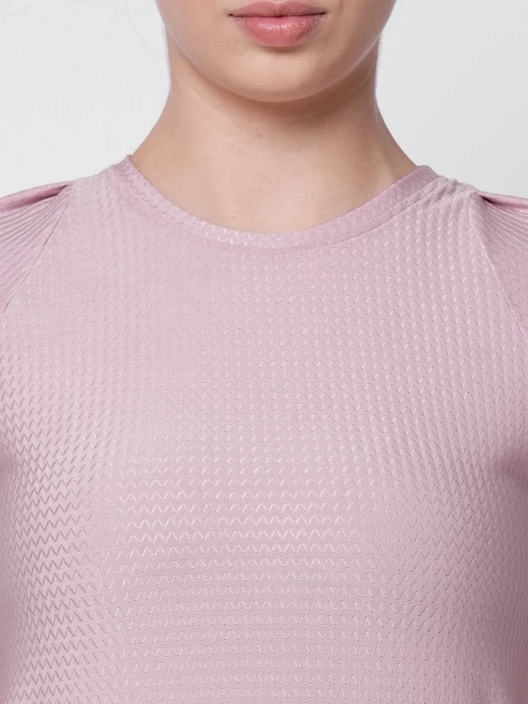 Fitkin women pink self design tshirt with back keyhole design
