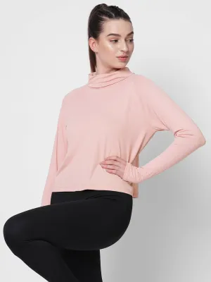 Fitkin women pink self design turtle neck long sleeve top