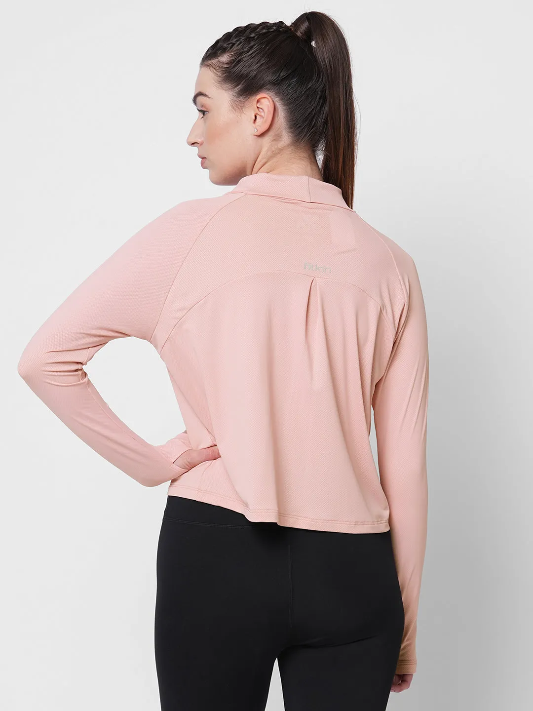 Fitkin women pink self design turtle neck long sleeve top
