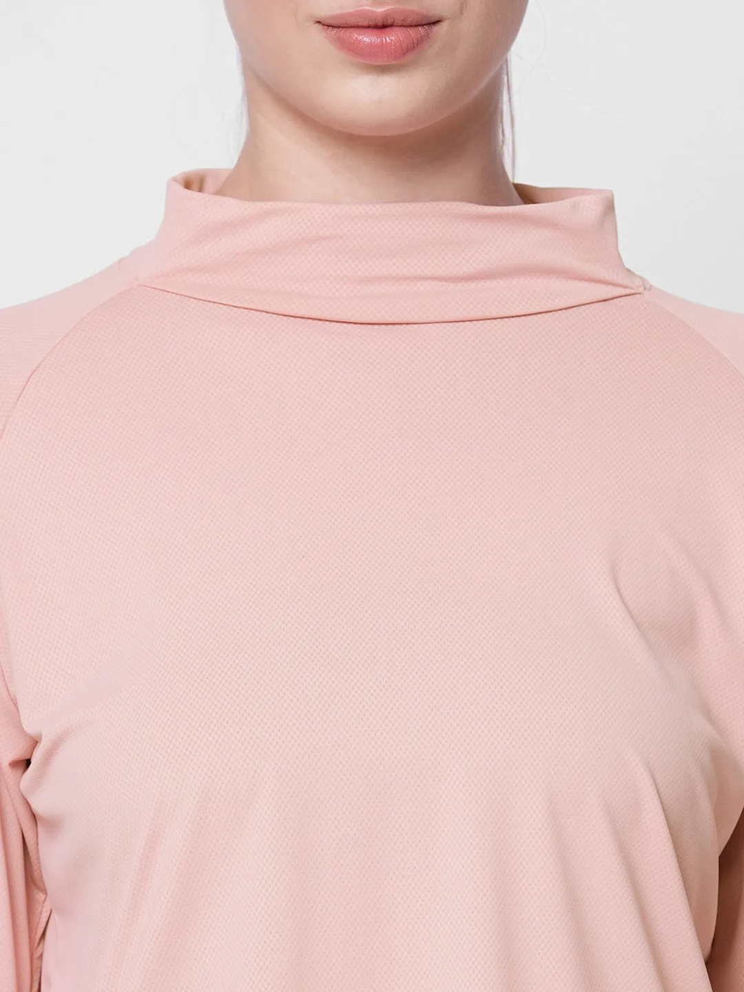 Fitkin women pink self design turtle neck long sleeve top