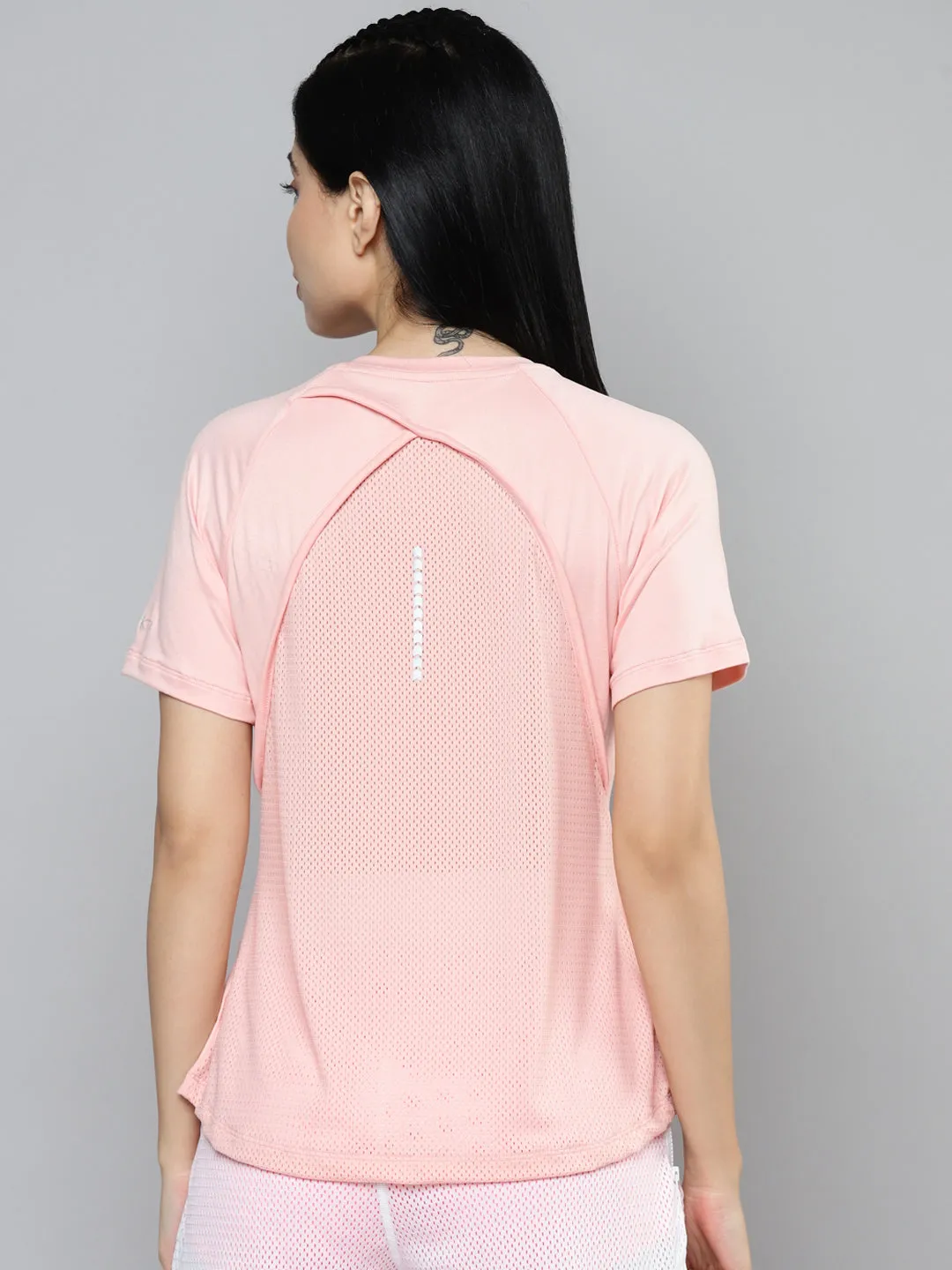 Fitkin Women Pink Solid Front Zipper High Neck T-shirt