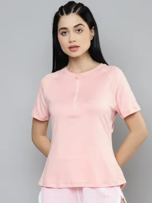 Fitkin Women Pink Solid Front Zipper High Neck T-shirt