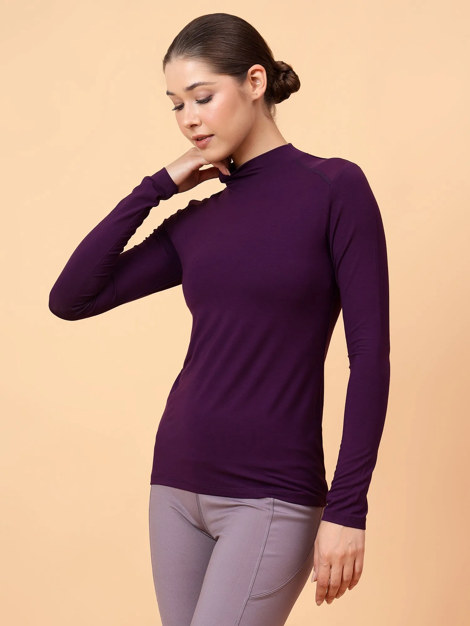 Fitkin Women Purple Shoulder Net Panel Tshirt