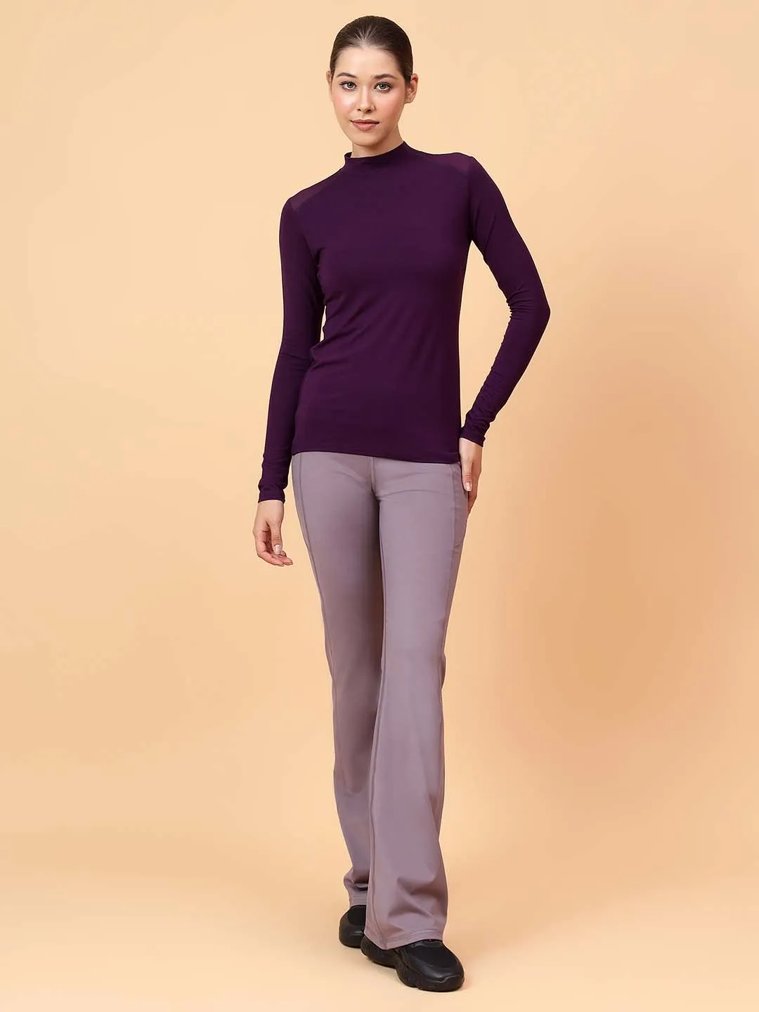 Fitkin Women Purple Shoulder Net Panel Tshirt