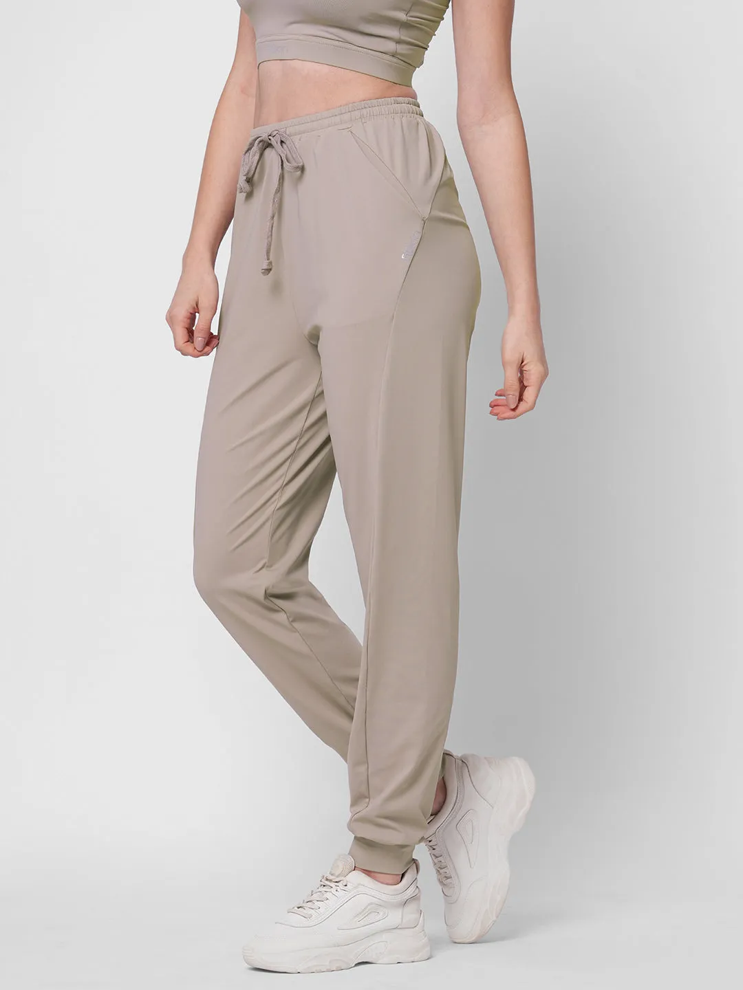 Fitkin women rose taupe high waist jogger with side pockets