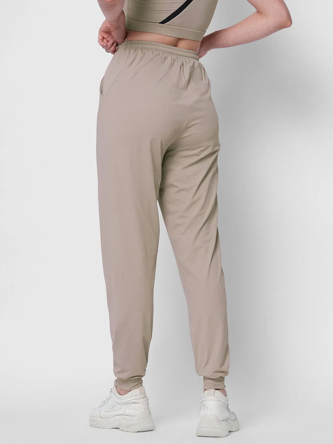 Fitkin women rose taupe high waist jogger with side pockets