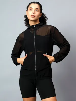 Fitkin Women Ruched Long Sleeve Mesh Jacket