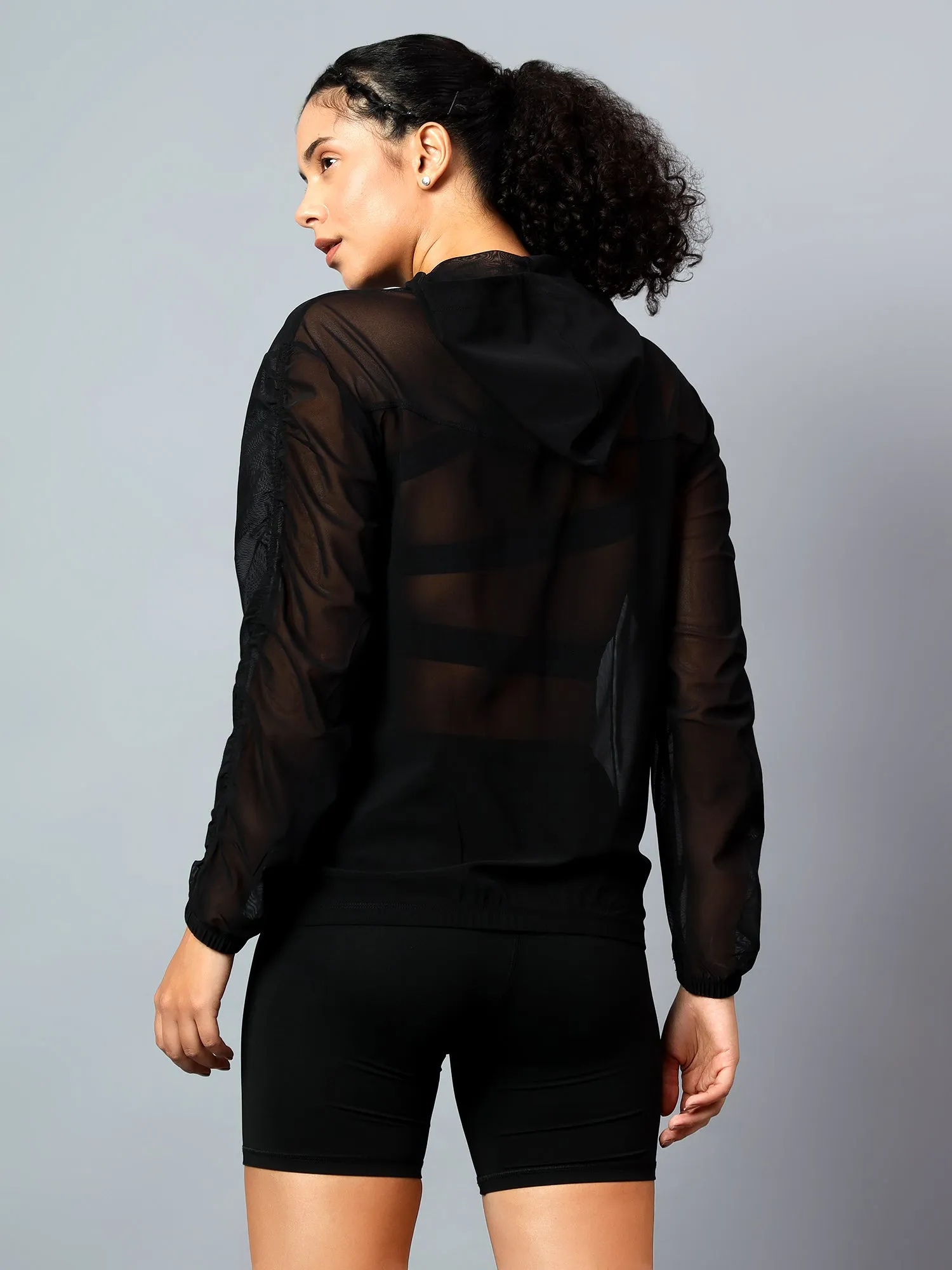 Fitkin Women Ruched Long Sleeve Mesh Jacket
