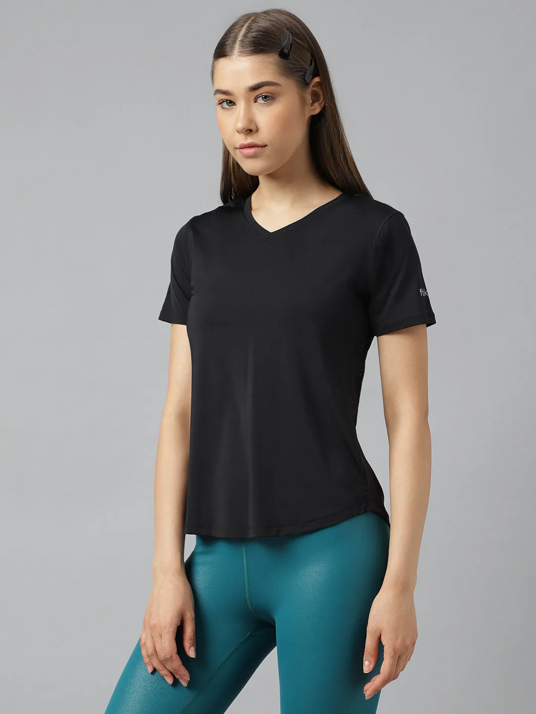 Fitkin women v neck short sleeves t-shirt with back mesh