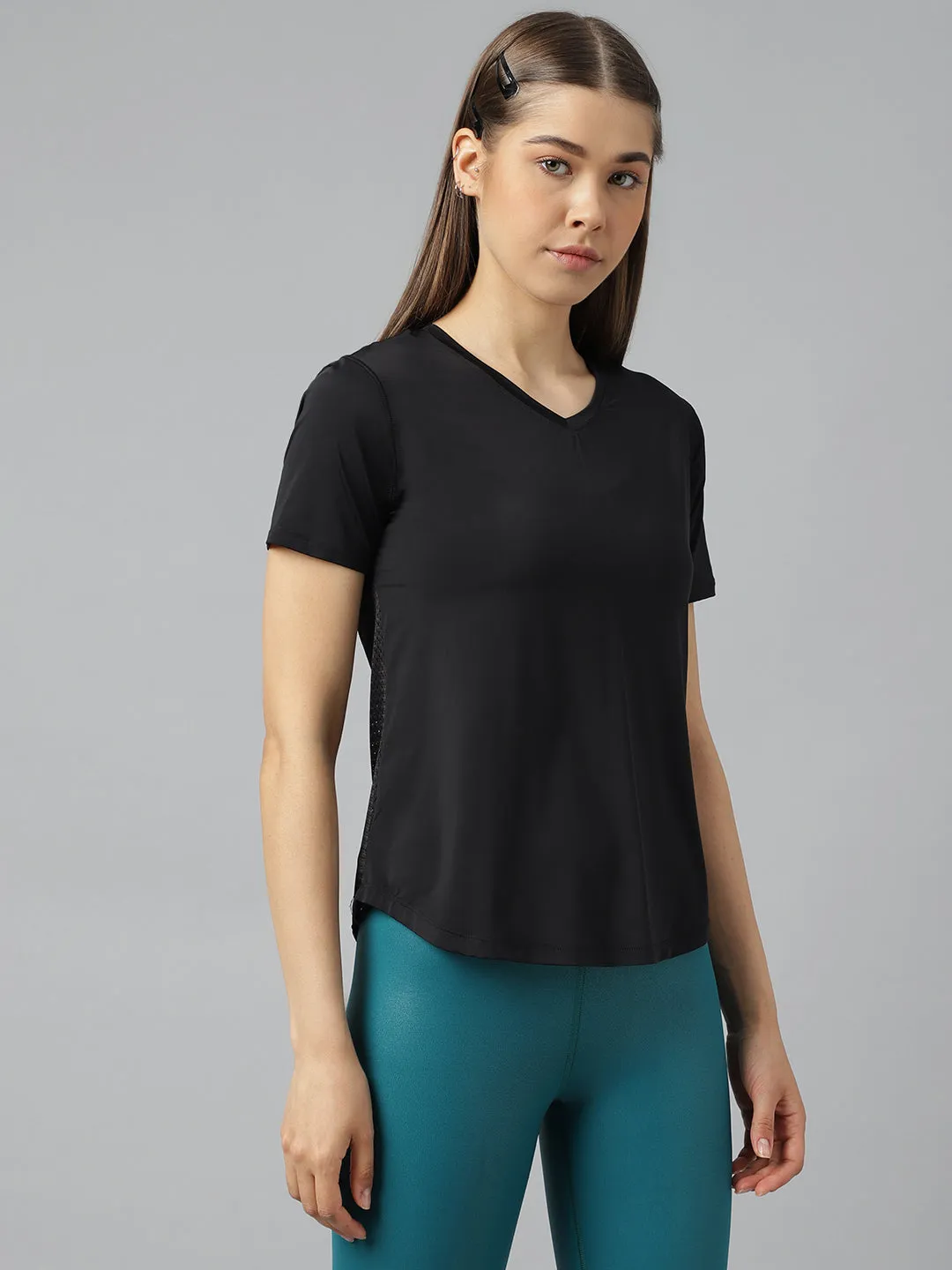 Fitkin women v neck short sleeves t-shirt with back mesh