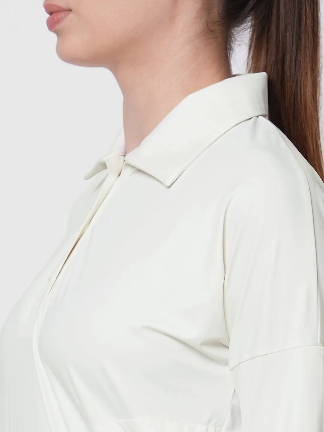 Fitkin women White polo neck tshirt with front button opening