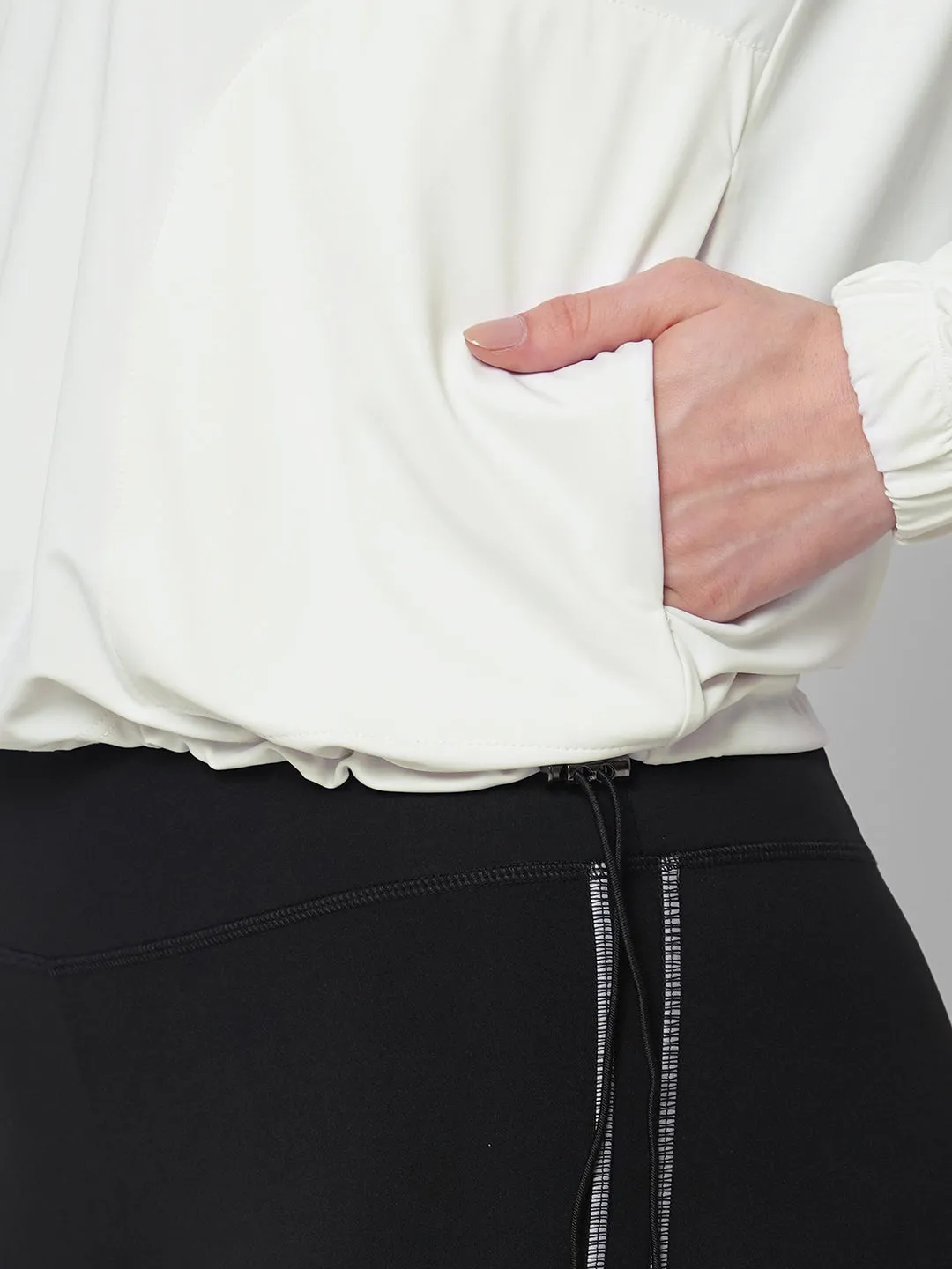 Fitkin women White polo neck tshirt with front button opening