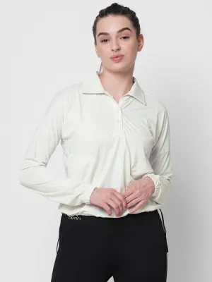 Fitkin women White polo neck tshirt with front button opening