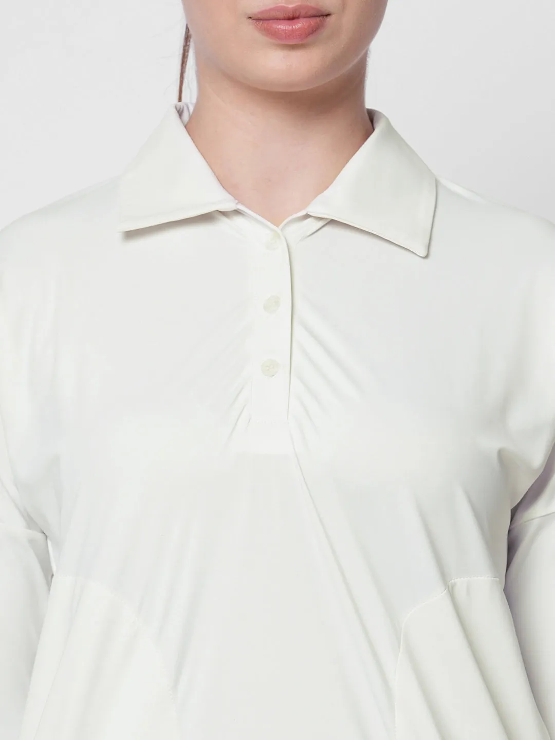 Fitkin women White polo neck tshirt with front button opening