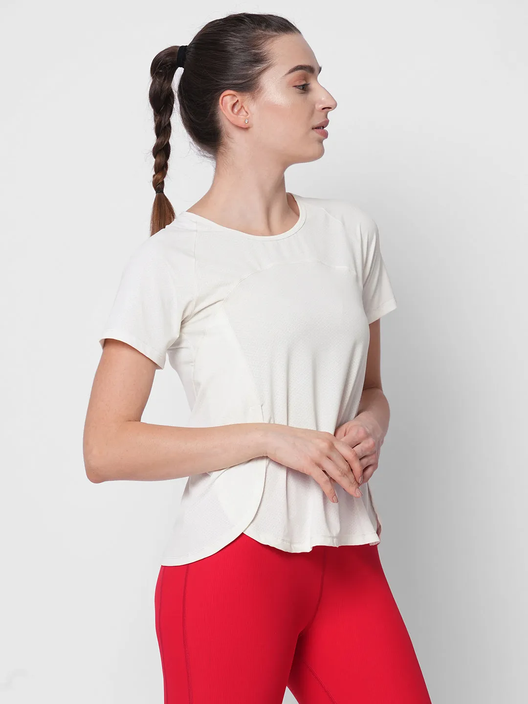 Fitkin women white side overlap style tshirt