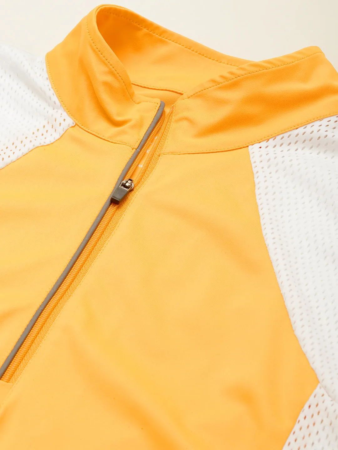 Fitkin Women Yellow & White Colourblocked High Neck T-shirt