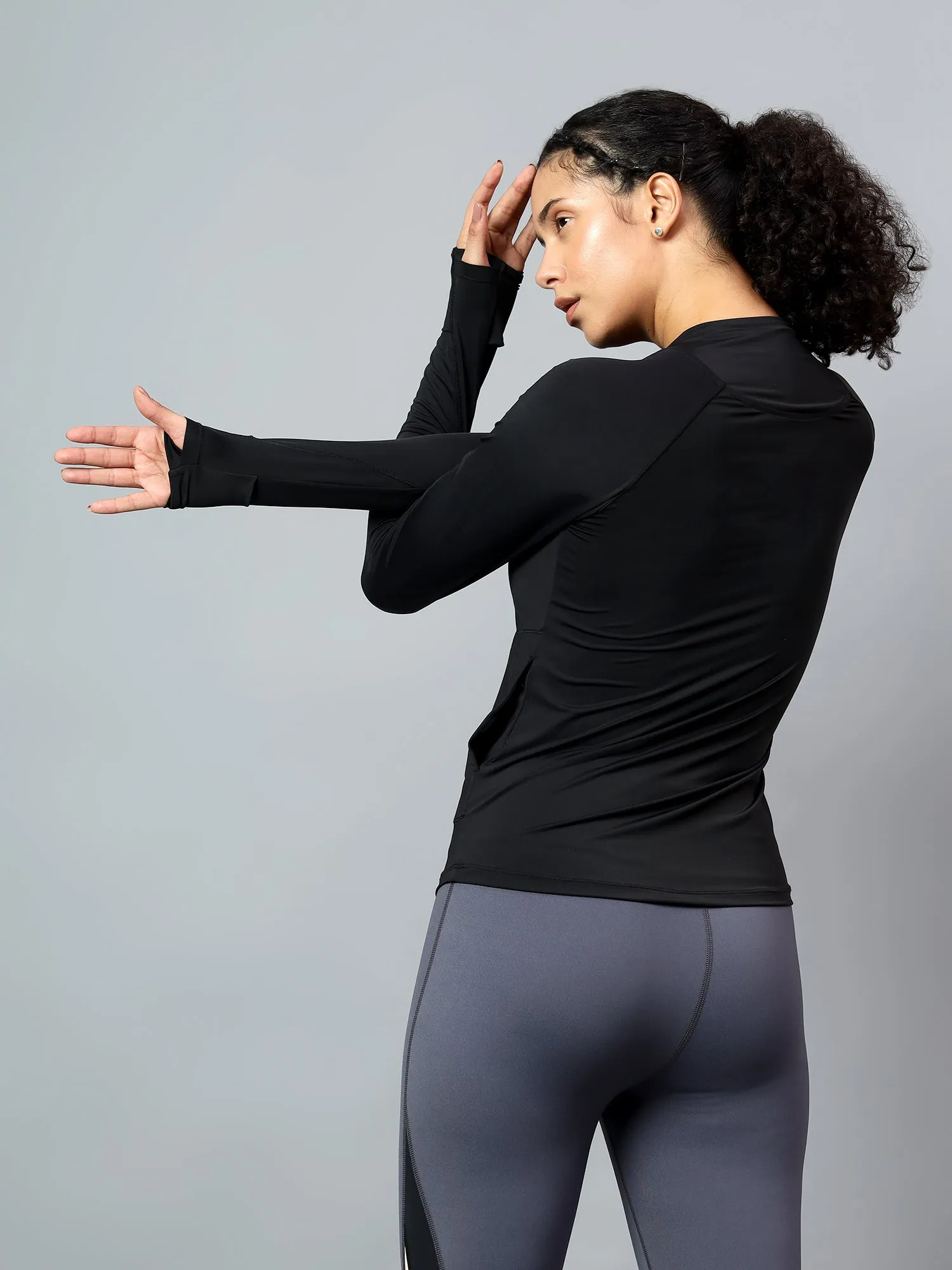 Fitkin Women's Black 1/4 Front Zip Long Sleeve Training Tshirt