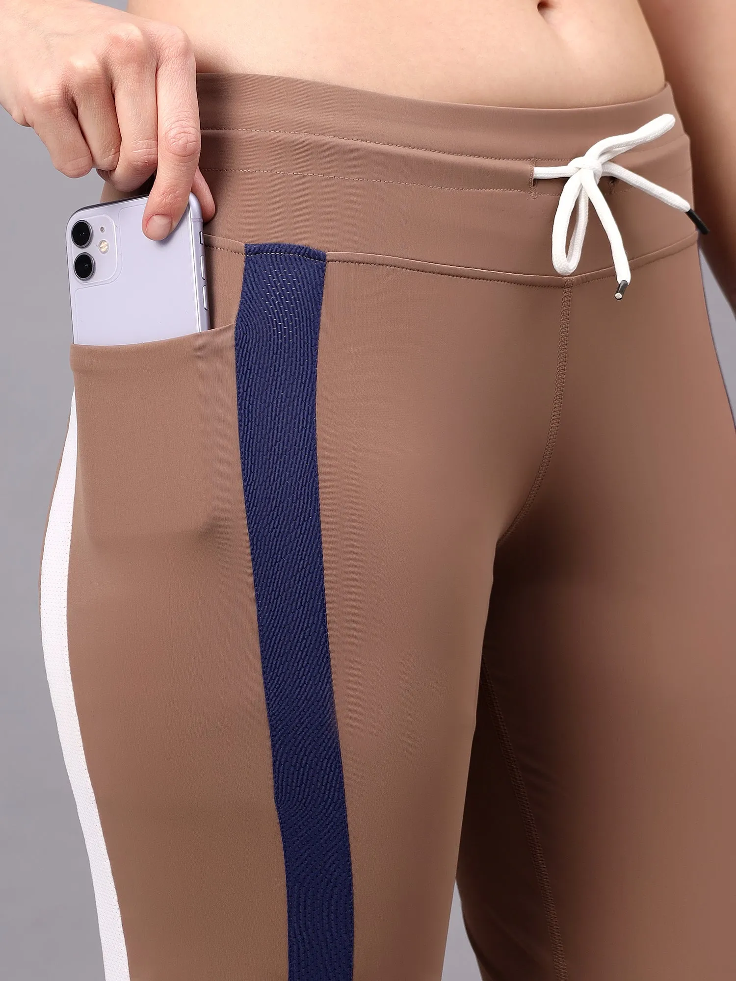 Fitkin Women's Brown Side Stripes Jogger
