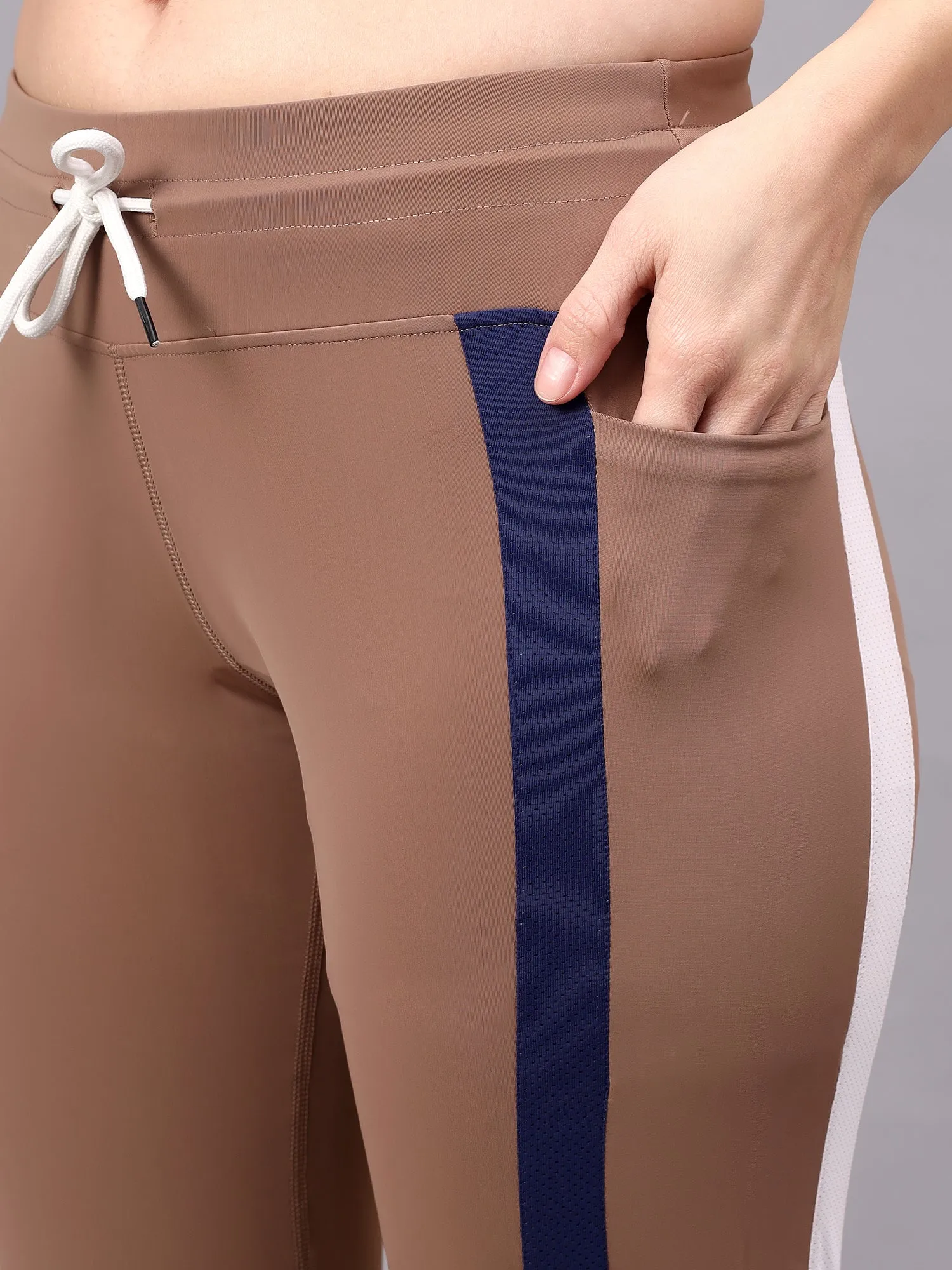 Fitkin Women's Brown Side Stripes Jogger