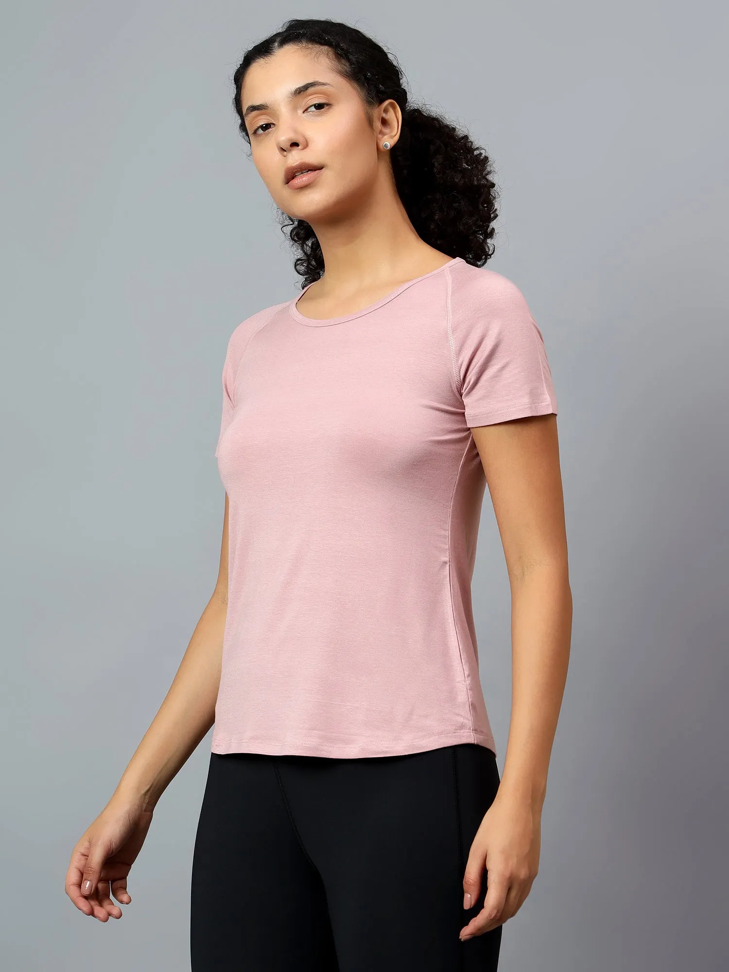 Fitkin Women's Pink Ecofriendly Tencel Active Tshirt