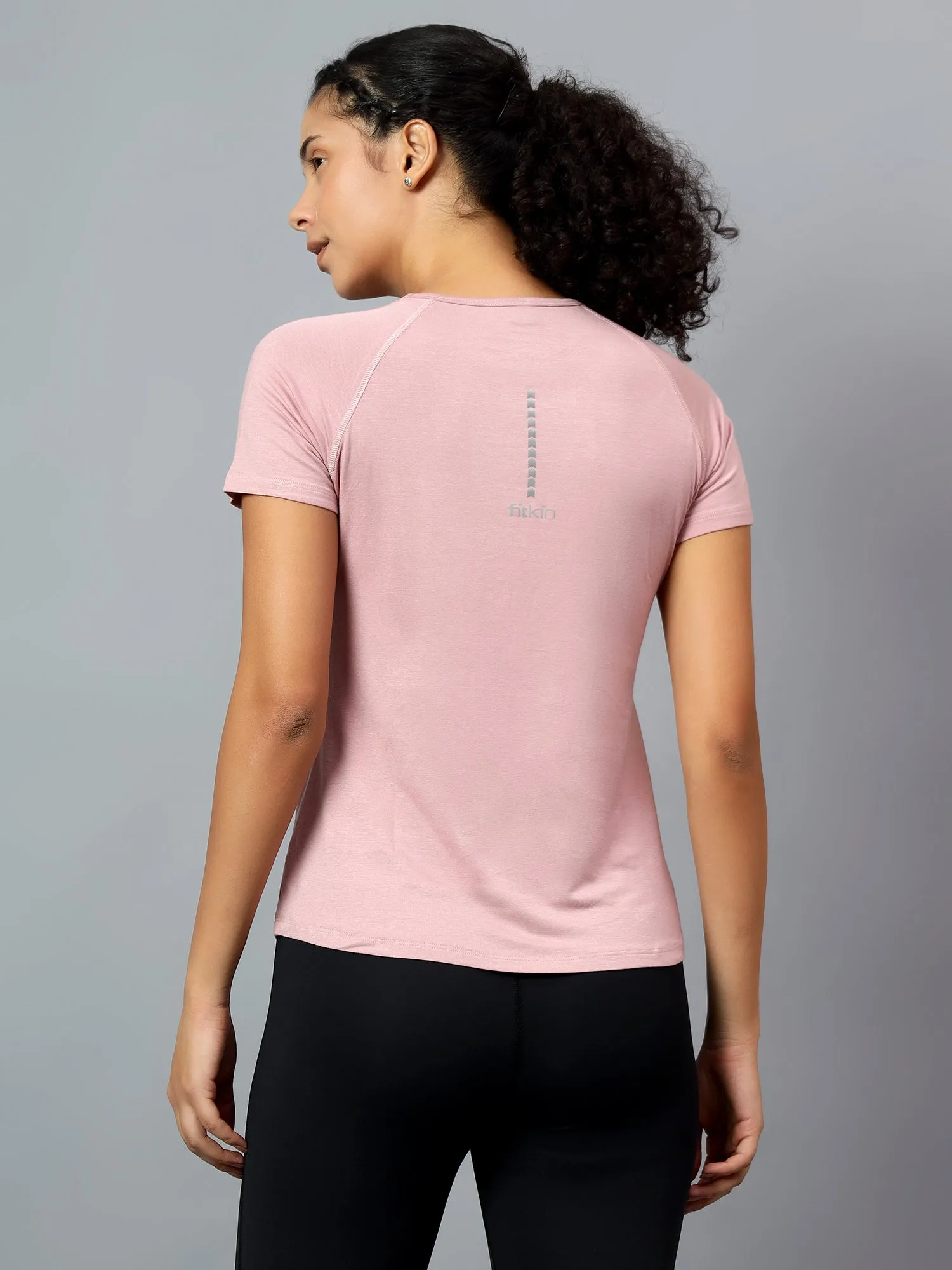 Fitkin Women's Pink Ecofriendly Tencel Active Tshirt
