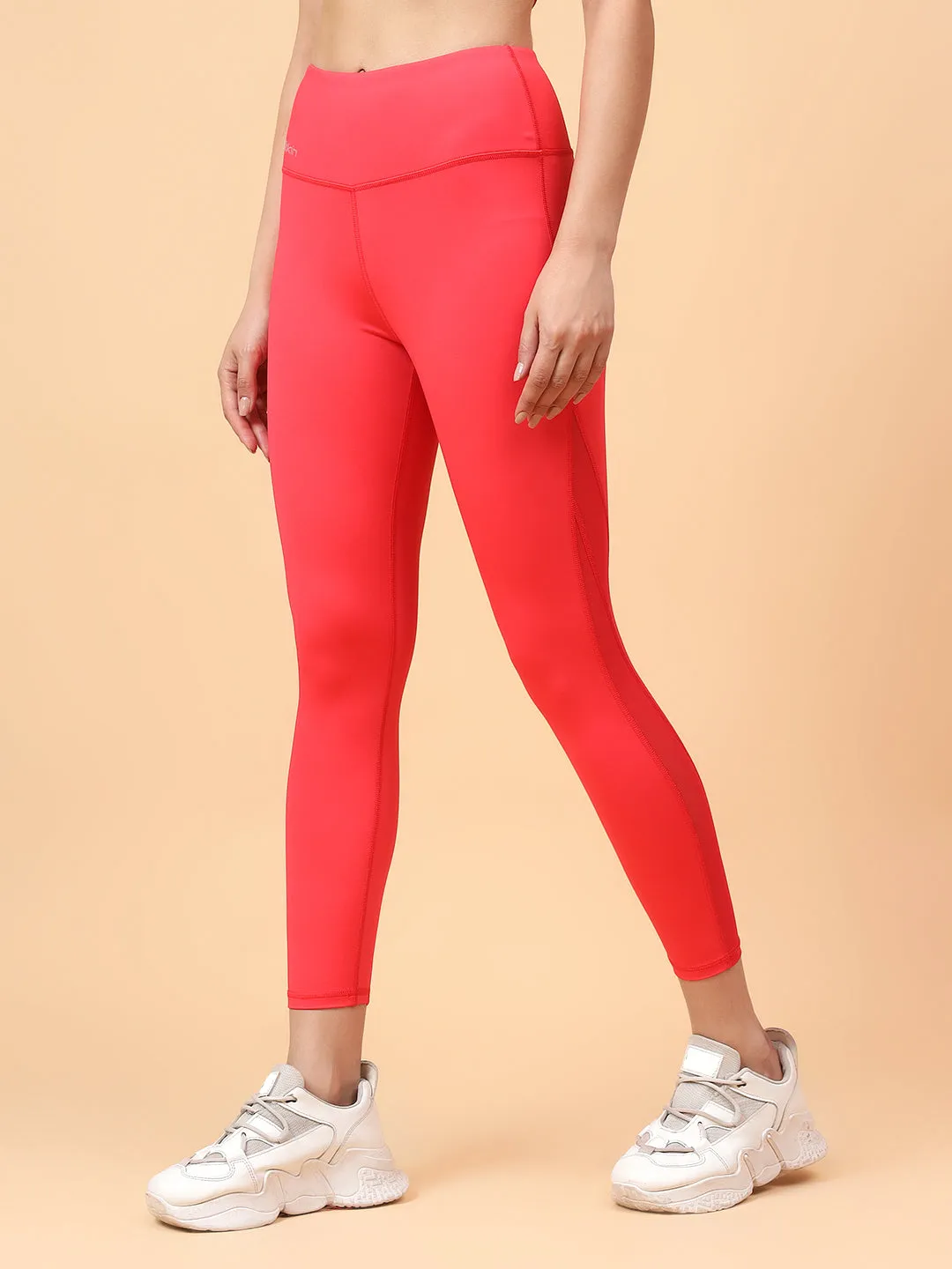 Fitkin Women's Red Side Mesh Design Tights