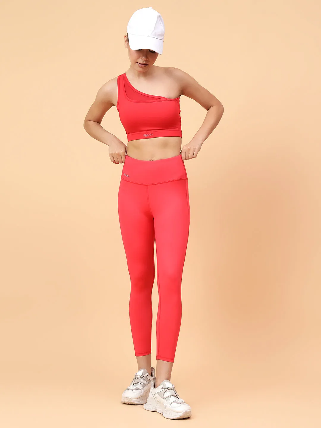 Fitkin Women's Red Side Mesh Design Tights