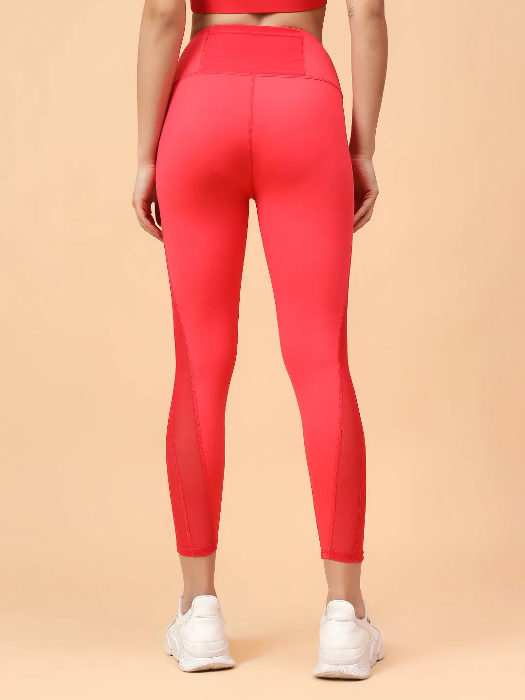 Fitkin Women's Red Side Mesh Design Tights