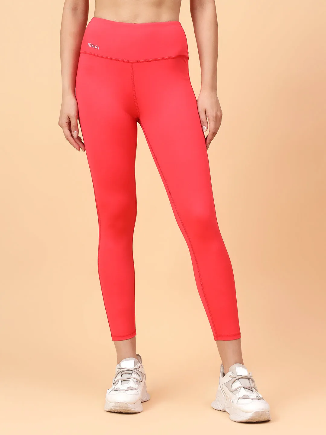 Fitkin Women's Red Side Mesh Design Tights