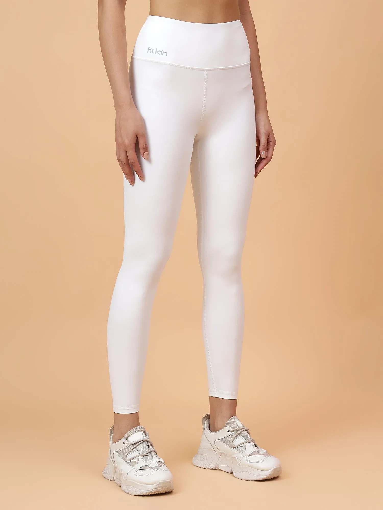 Fitkin Women's White Core High Waist Curve Sculpting Tights