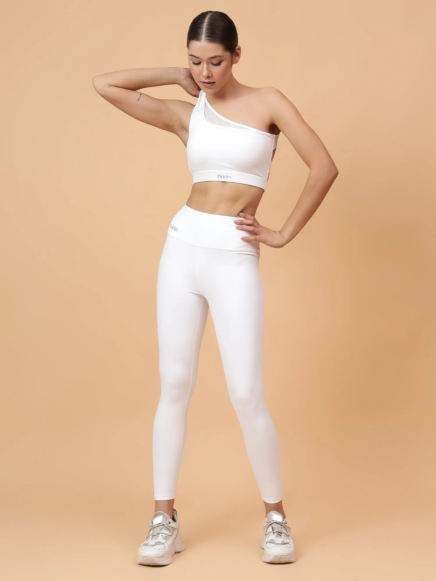 Fitkin Women's White Core High Waist Curve Sculpting Tights